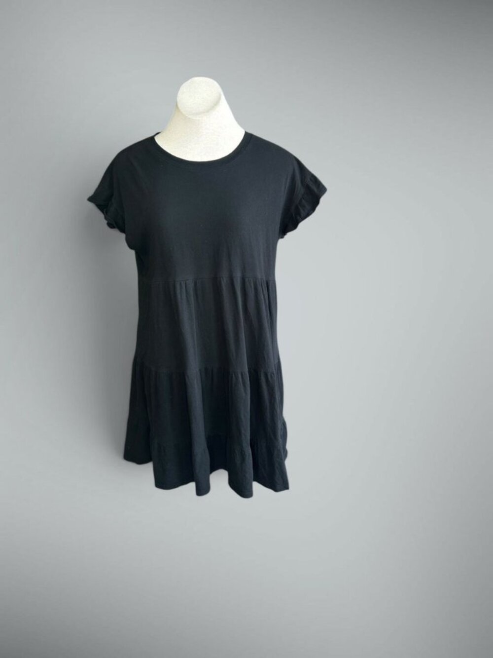J. Crew Black Tiered Short Sleeve Mini Skater Dress Size Medium